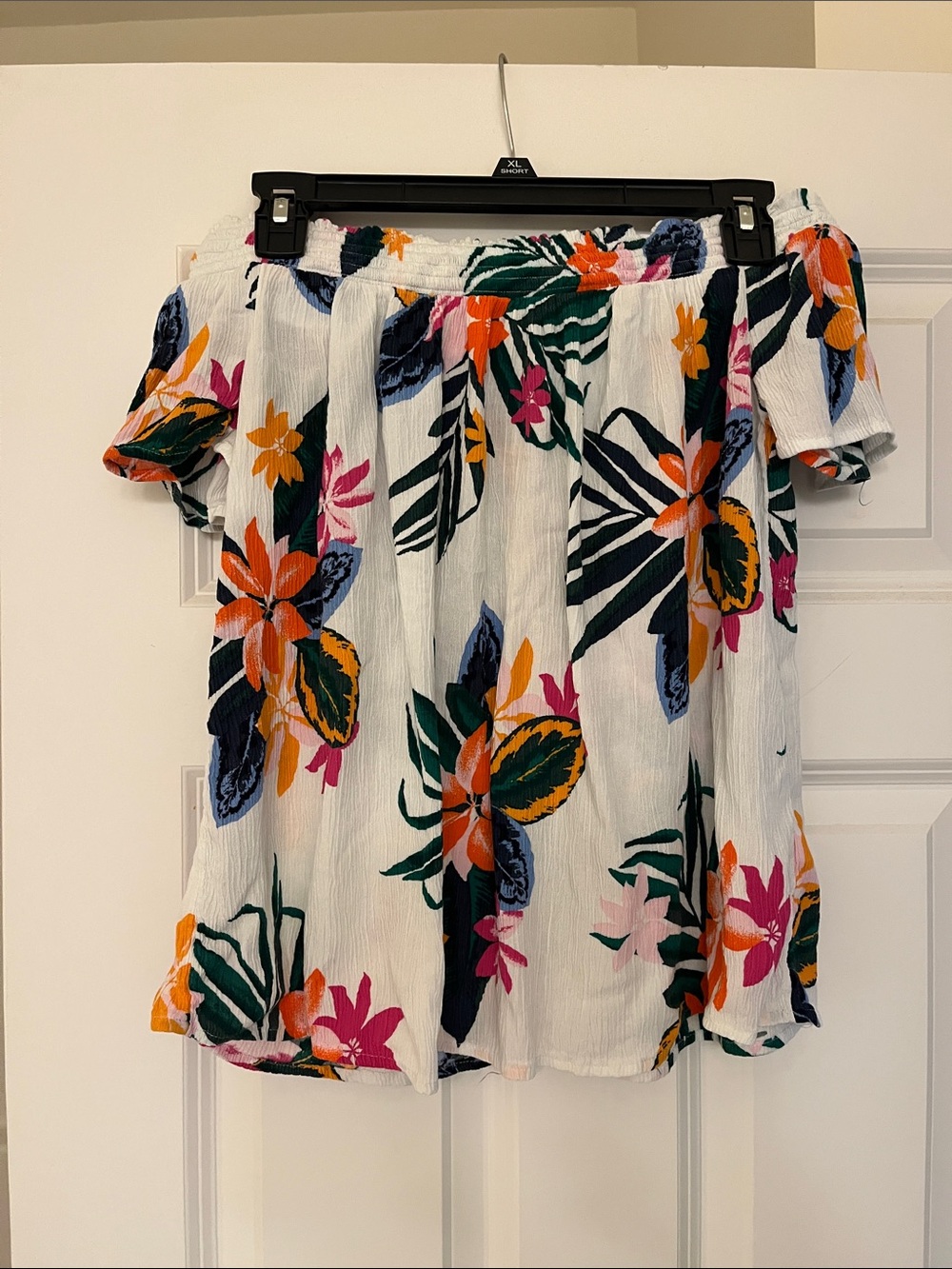Old Navy White Off-Shoulder Mini Skirt with Multicolor Floral Print